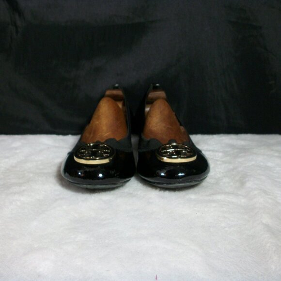 TORY BURCH CAROLINE BLACK PATENT LEATHER FASHION BALLET FLATS 7M FREE SHIP - Picture 5 of 9